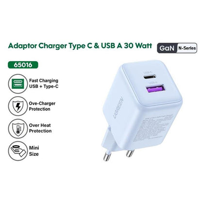 UGREEN X516 Network Charger, 30W, 3A, 1 x USB-A - 1 x USB-C, Pink