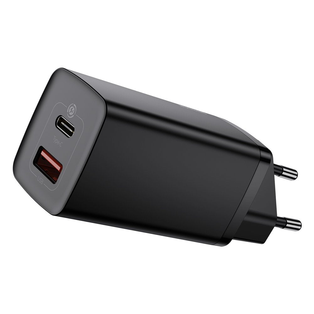 Baseus GaN2 Lite Network Charger, 65W, 3A, 1 x USB-A - 1 x USB-C, Black CCGAN2L-B01
