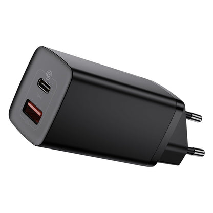 Baseus GaN2 Lite Network Charger, 65W, 3A, 1 x USB-A - 1 x USB-C, Black CCGAN2L-B01