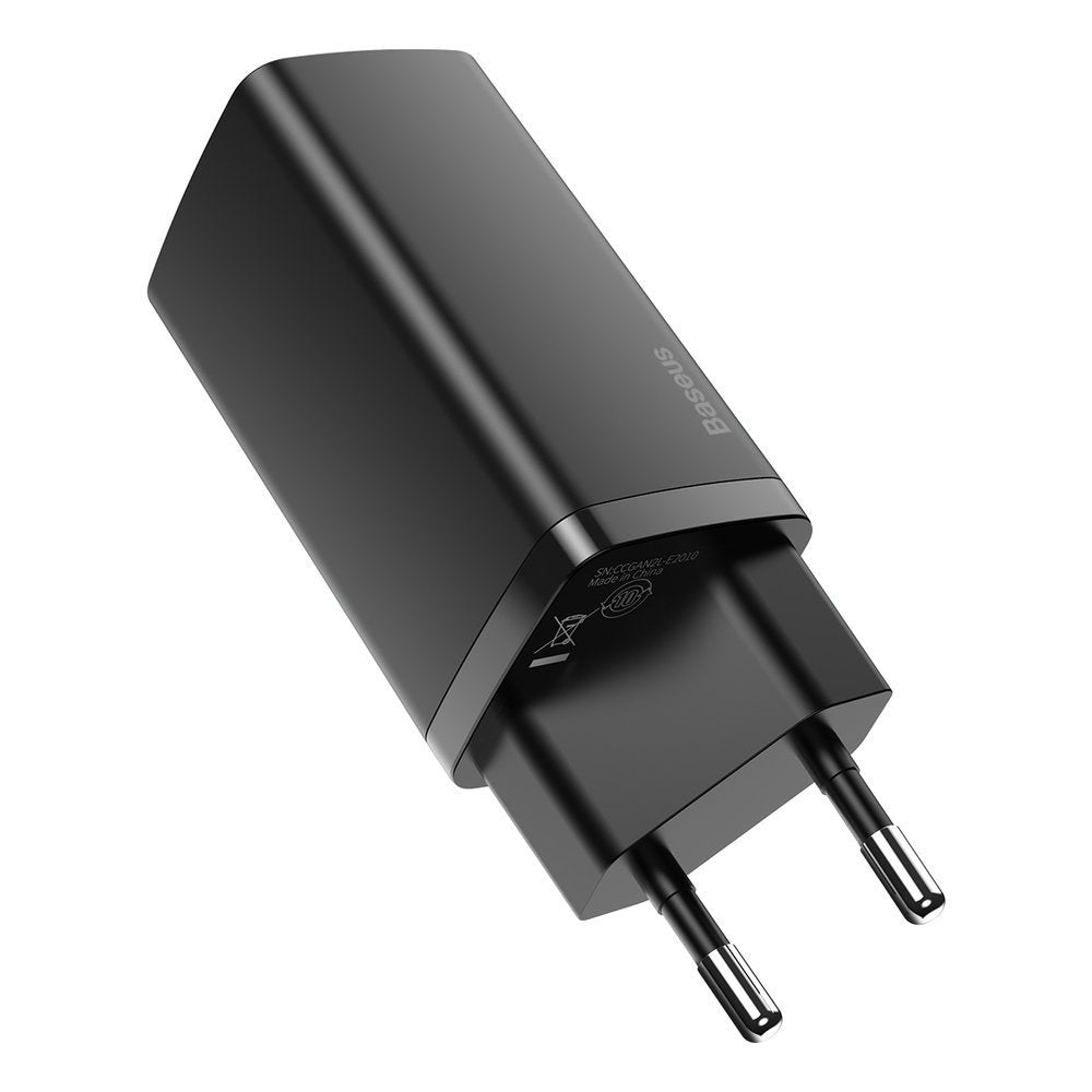 Baseus GaN2 Lite Network Charger, 65W, 3A, 1 x USB-A - 1 x USB-C, Black CCGAN2L-B01