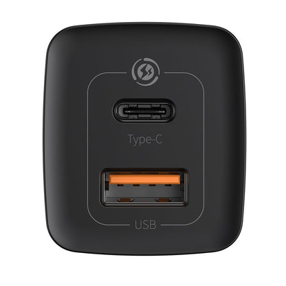 Baseus GaN2 Lite Network Charger, 65W, 3A, 1 x USB-A - 1 x USB-C, Black CCGAN2L-B01