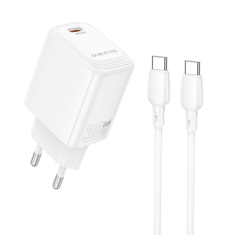 Network Charger with USB-C Cable Borofone BN28 Fuente, 30W, 3A, 1 x USB-C, White