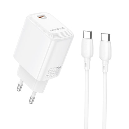 Network Charger with USB-C Cable Borofone BN28 Fuente, 30W, 3A, 1 x USB-C, White