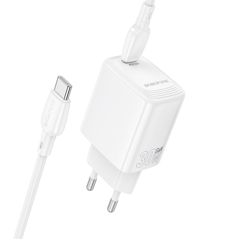 Network Charger with USB-C Cable Borofone BN28 Fuente, 30W, 3A, 1 x USB-C, White