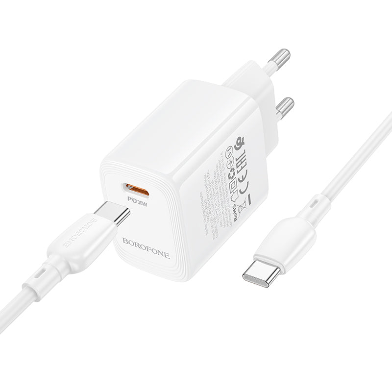 Network Charger with USB-C Cable Borofone BN28 Fuente, 30W, 3A, 1 x USB-C, White