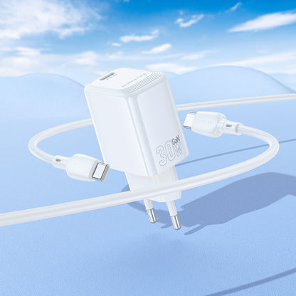 Network Charger with USB-C Cable Borofone BN28 Fuente, 30W, 3A, 1 x USB-C, White