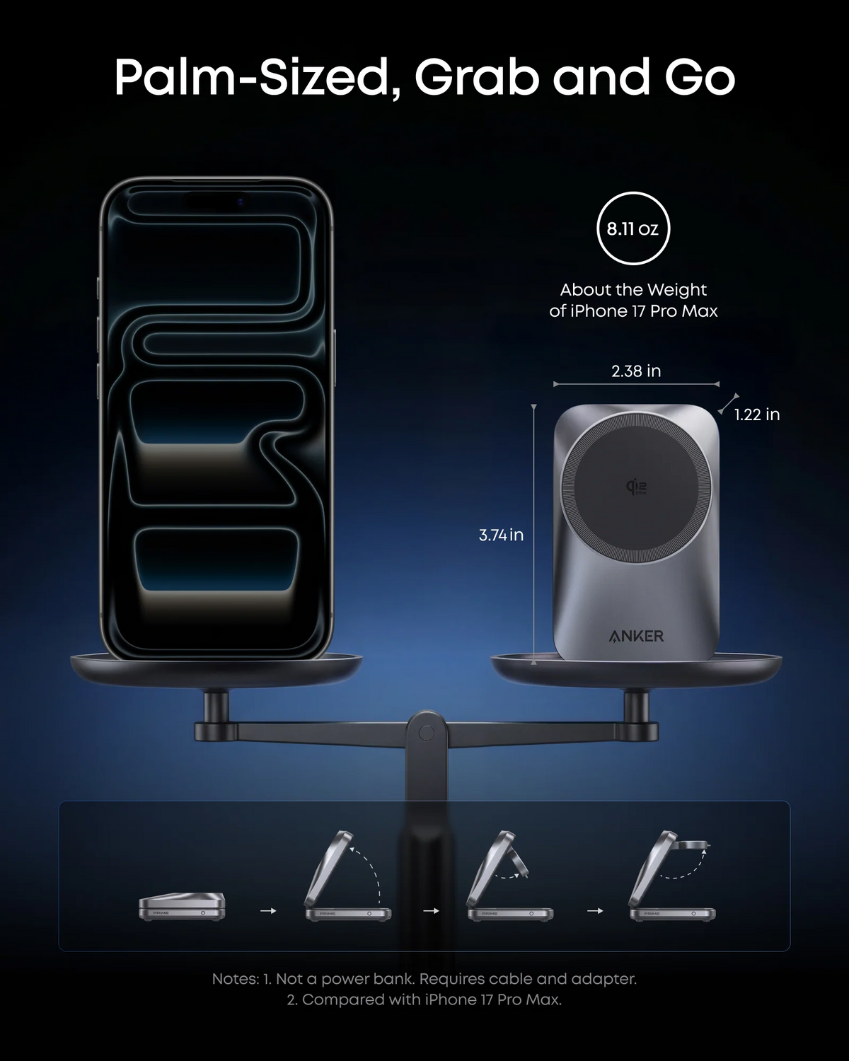 Ασύρματος Φορτιστής Δικτύου Anker Prime MagGo 3in1, 25W, Μαύρο A25N1
