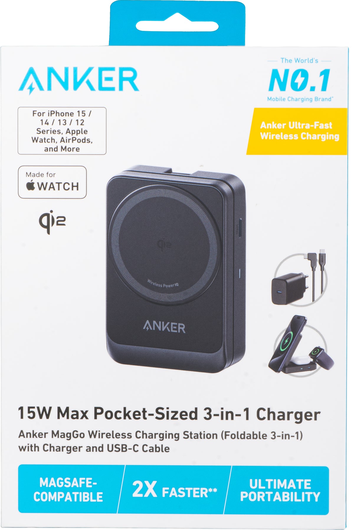 Φορτιστής Δικτύου Ασύρματος Anker MagGo 3in1, 15W, 1.67A, Μαύρος B2557311