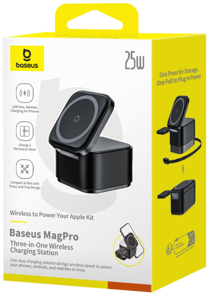 Φορτιστής Δικτύου Ασύρματος Baseus MagPro 3in1, 25W, 1.67A, Μαύρο P10264100123-01