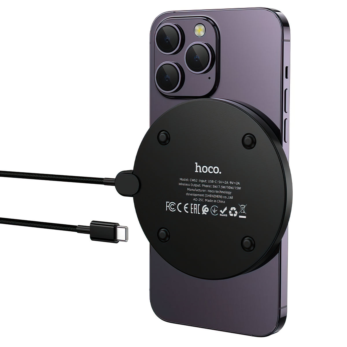 HOCO CW62 Wireless Network Charger, 15W, 1.67A, Black