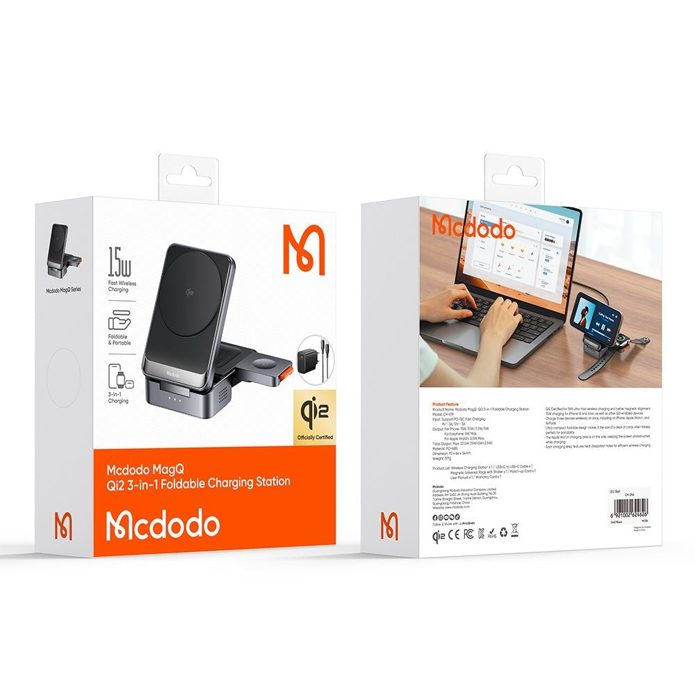 McDodo CH-5192 3in1 Wireless Network Charger, 22.5W, 1.67A, Gray