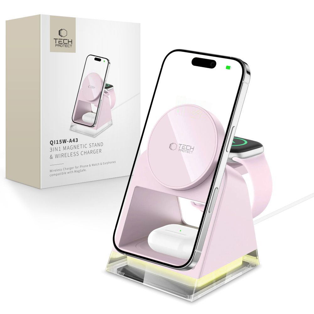 Tech-Protect A43 3in1 Wireless Network Charger, 15W, 1.67A, Pink