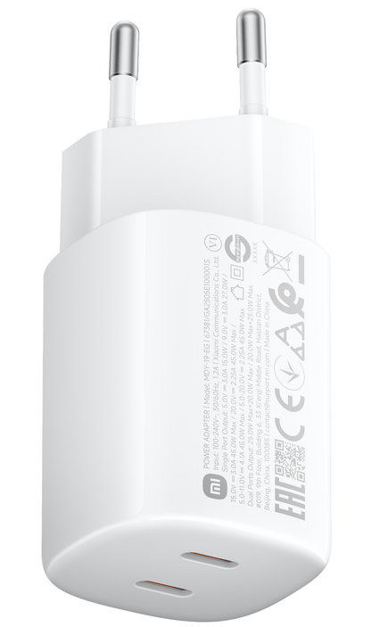 Xiaomi Nano Turbo Wall Charger, 45W, 3A, 2 x USB-C, White BHR087OEU