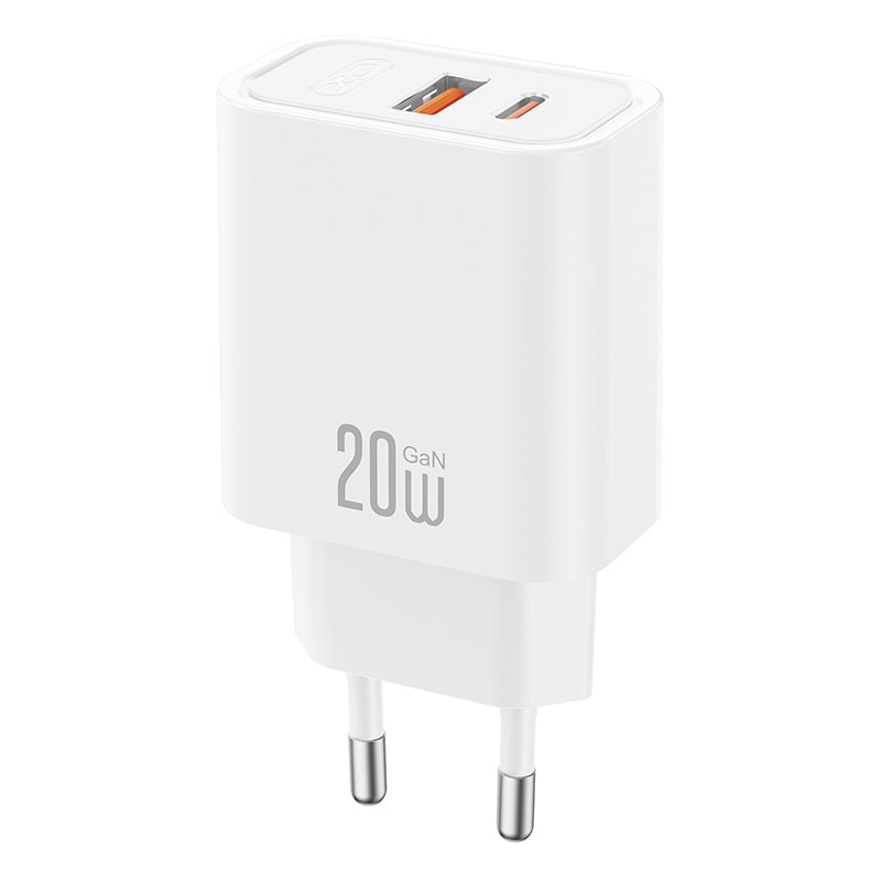 XO Design CE40 Network Charger, 20W, 3A, 1 x USB-A - 1 x USB-C, White