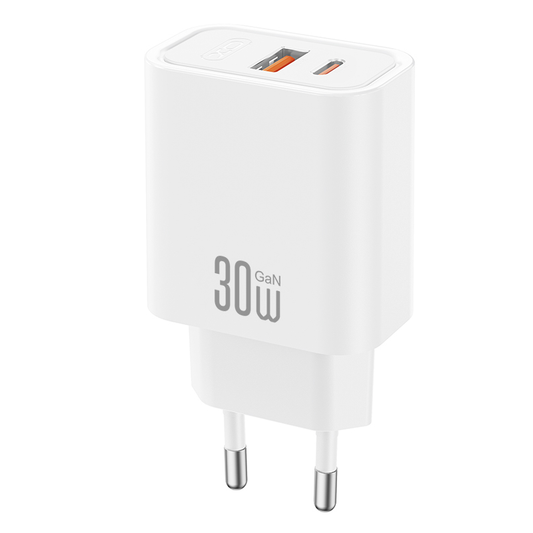 Φορτιστής Δικτύου XO Design CE42, 30W, 3A, 1 x USB-A - 1 x USB-C, Λευκός