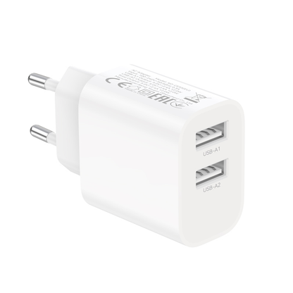 XO Design CE55 Mains Charger, 12W, 2.4A, 2 x USB-A, White
