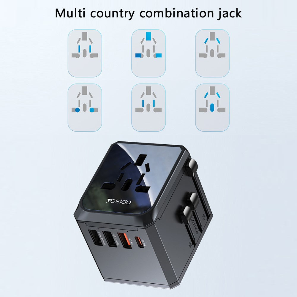 Φορτιστής Δικτύου Yesido MC24 Travel, 20W, 3A, 3 x USB-A - 1 x USB-C, Μαύρο