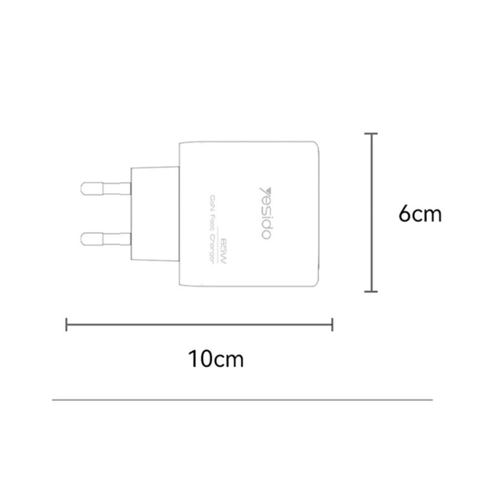 Φορτιστής Δικτύου Yesido YC144, 65W, 3.25A, 1 x USB-A - 2 x USB-C, Μαύρο