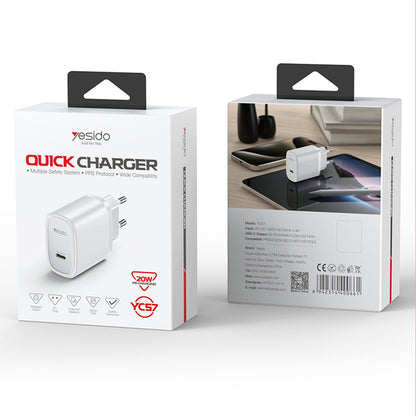 Φορτιστής Δικτύου Yesido YC57, 20W, 3A, 1 x USB-C, Λευκό