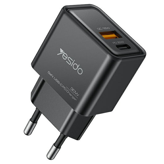 Φορτιστής Δικτύου Yesido YC64, 30W, 3A, 1 x USB-A - 1 x USB-C, Μαύρο