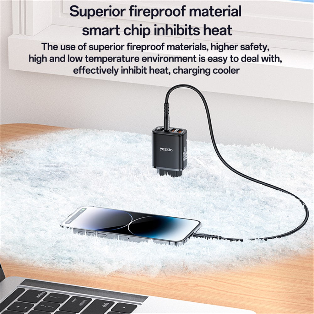 Φορτιστής Δικτύου Yesido YC67 Display, 17W, 2.4A, 1 x USB-C - 2 x USB-A, Μαύρο