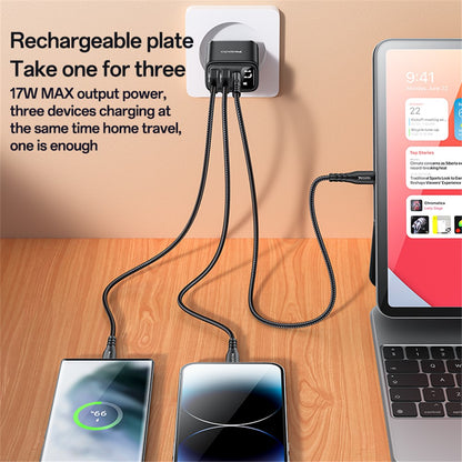 Φορτιστής Δικτύου Yesido YC67 Display, 17W, 2.4A, 1 x USB-C - 2 x USB-A, Μαύρο