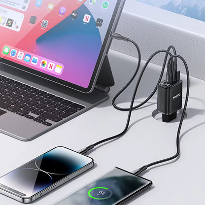 Φορτιστής Δικτύου Yesido YC69 Display, 30W, 3A, 1 x USB-A - 2 x USB-C, Μαύρο