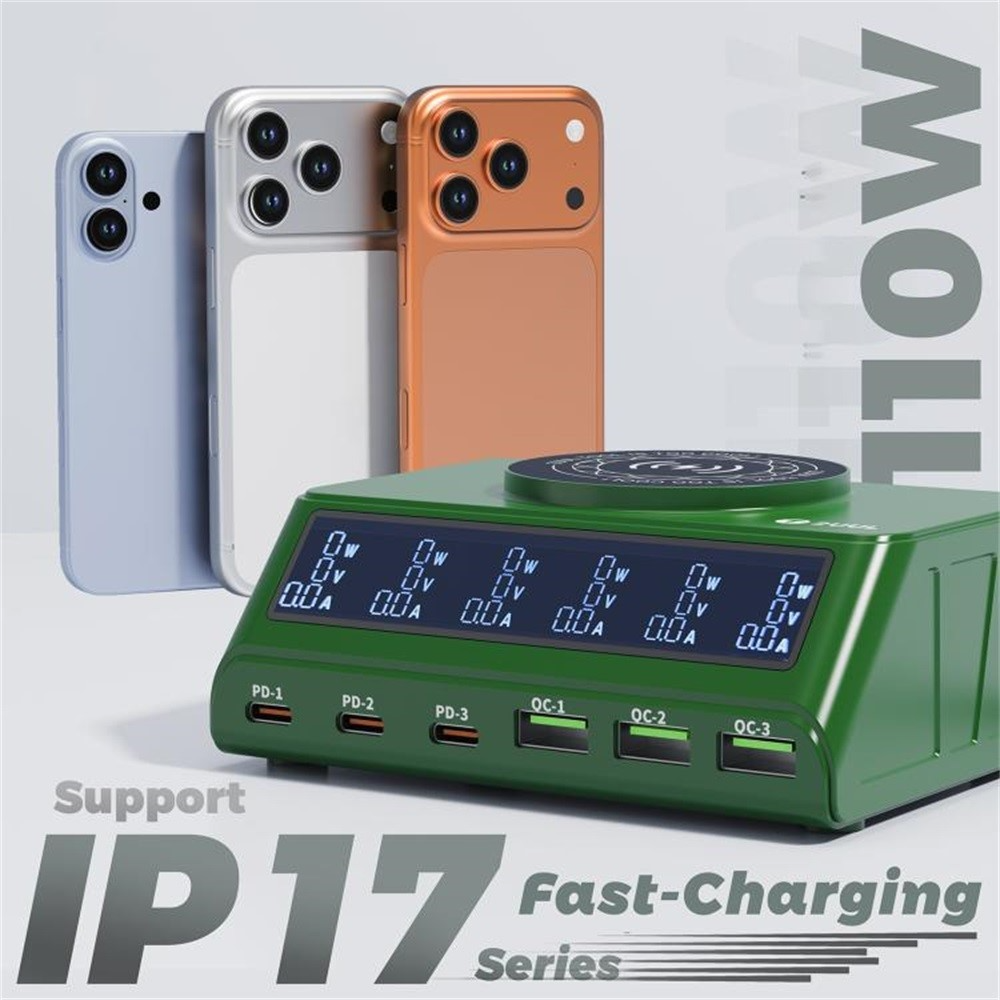Φορτιστής Σταθμός 2UUL PC11 QI, 110W, 3A, 3 x USB-A - 3 x USB-C, Πράσινο