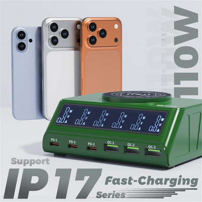 Φορτιστής Σταθμός 2UUL PC11 QI, 110W, 3A, 3 x USB-A - 3 x USB-C, Πράσινο