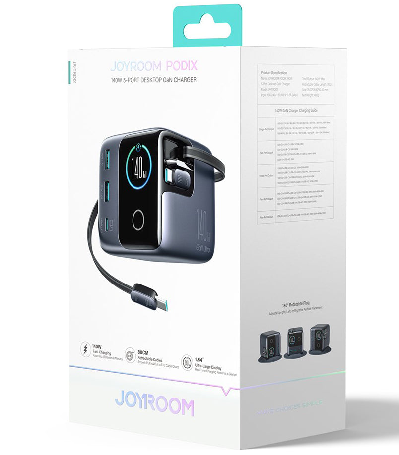 Φορτιστής Σταθμός με Καλώδιο USB-C Joyroom Podix JR-TRD01, 140W, 1 x USB-C - 2 x USB-A, Γκρι