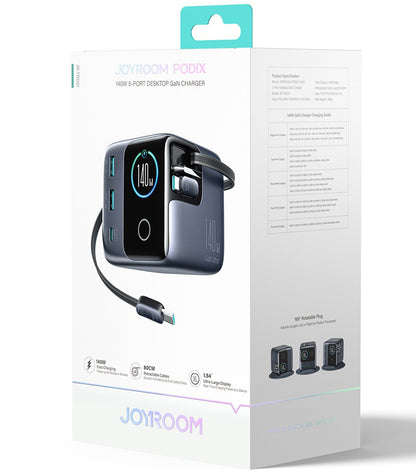Φορτιστής Σταθμός με Καλώδιο USB-C Joyroom Podix JR-TRD01, 140W, 1 x USB-C - 2 x USB-A, Γκρι
