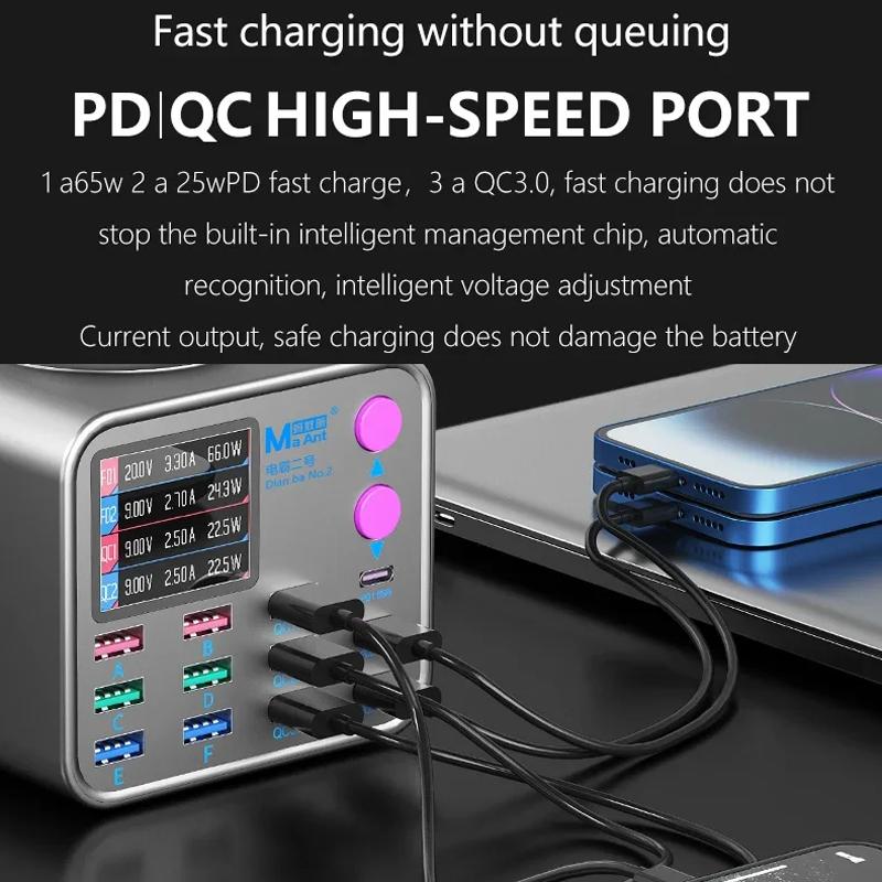 Φορτιστής Σταθμός MaAnt DianBa No.2 QI, 300W, 3A, 3 x USB-C - 9 x USB-A, Γκρι