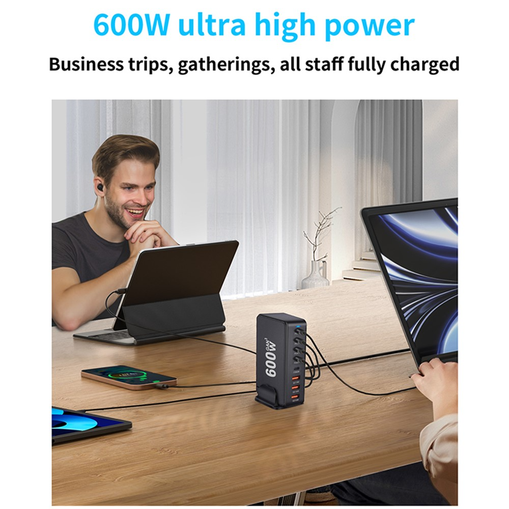 Φορτιστής Σταθμού OEM, 600W, 4 x USB-A - 4 x USB-C, Μαύρο