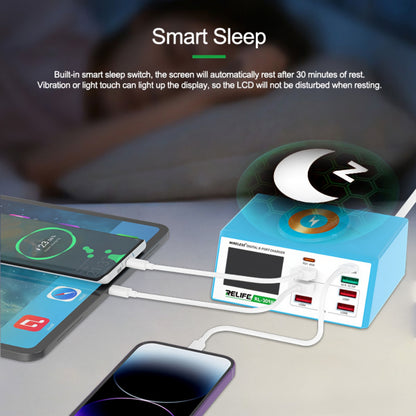 Φορτιστής Σταθμός Relife RL-309AW QI, 100W, 5A, 2 x USB-C - 6 x USB-A, Μπλε