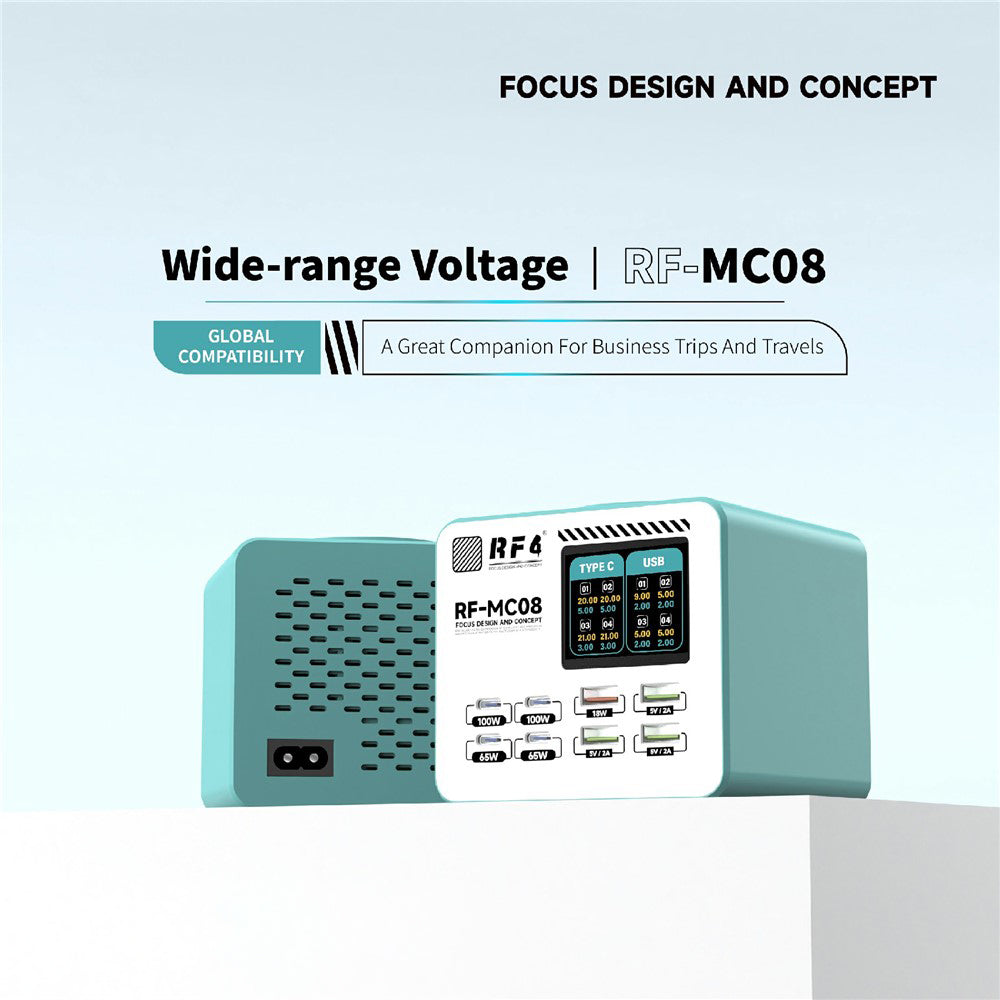 RF4 RF-MC08 Station Charger, 150W, 5A, 4 x USB-A - 4 x USB-C, Turquoise