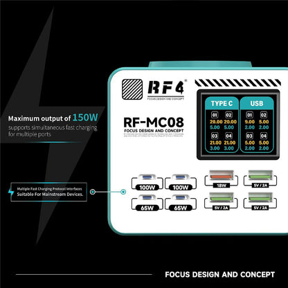 RF4 RF-MC08 Station Charger, 150W, 5A, 4 x USB-A - 4 x USB-C, Turquoise