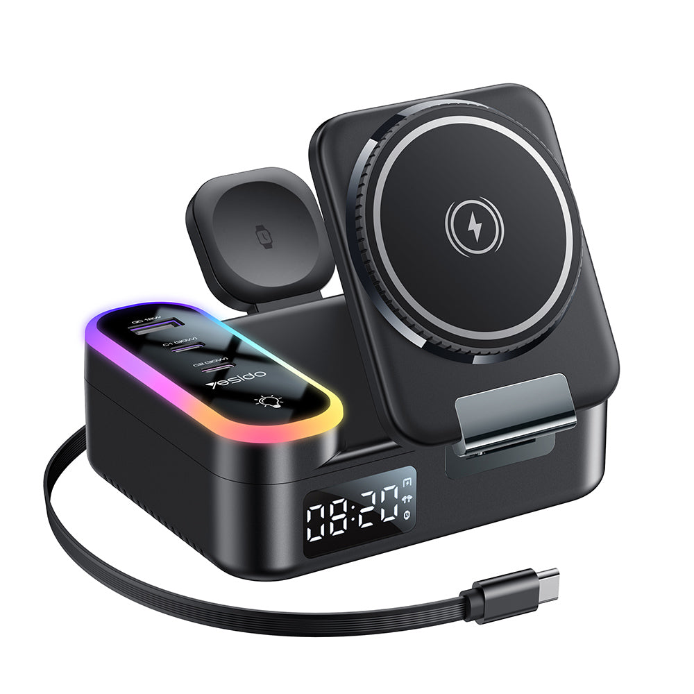 Φορτιστής Σταθμός Yesido DS38 Οθόνη QI 3σε1, 65W, 3A, 1 x USB-A - 2 x USB-C, Μαύρο