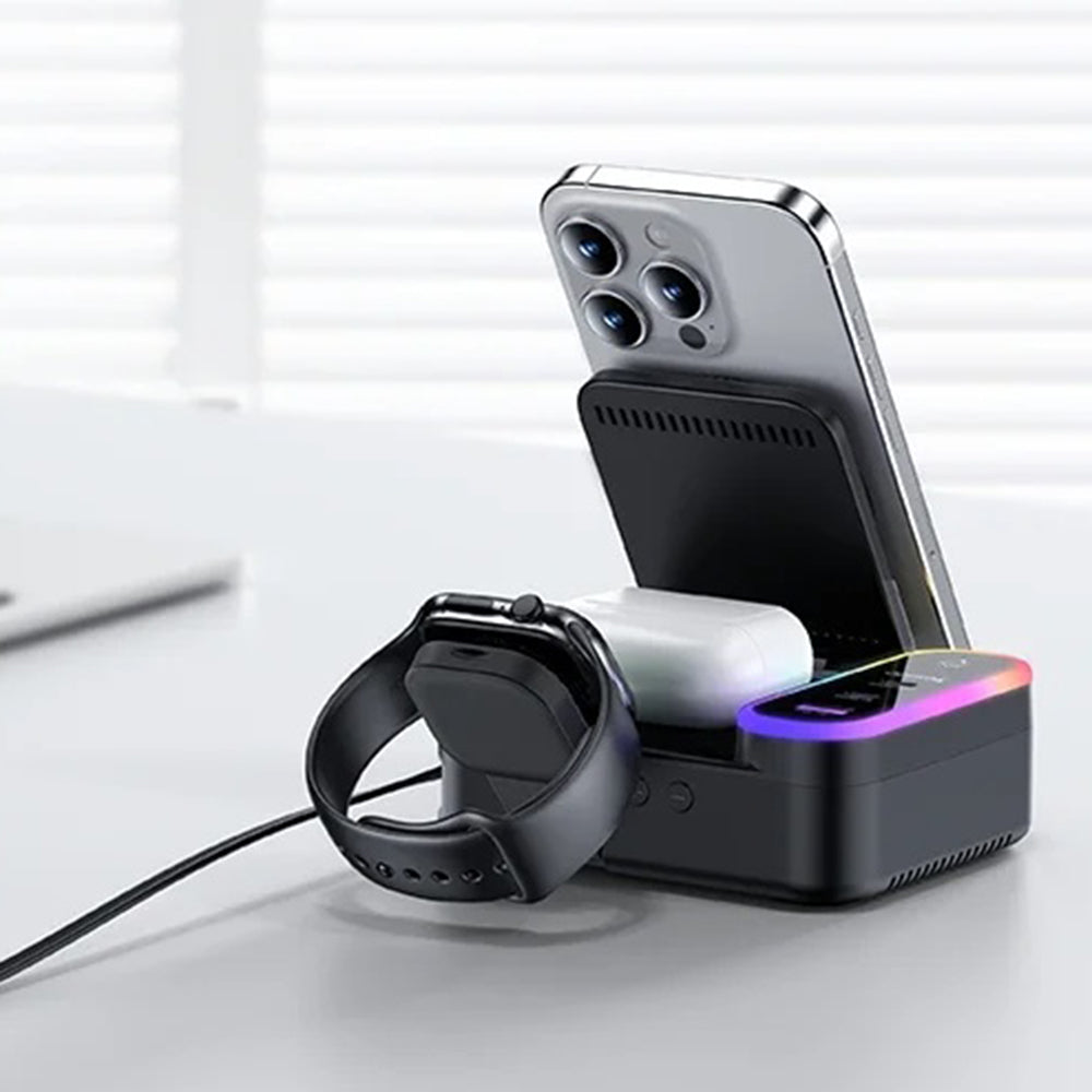 Φορτιστής Σταθμός Yesido DS38 Οθόνη QI 3σε1, 65W, 3A, 1 x USB-A - 2 x USB-C, Μαύρο