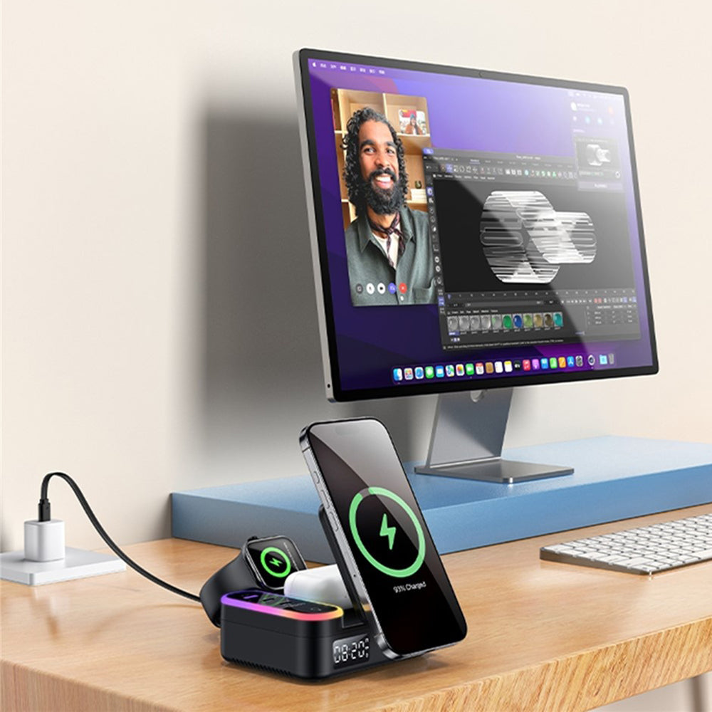 Φορτιστής Σταθμός Yesido DS38 Οθόνη QI 3σε1, 65W, 3A, 1 x USB-A - 2 x USB-C, Μαύρο