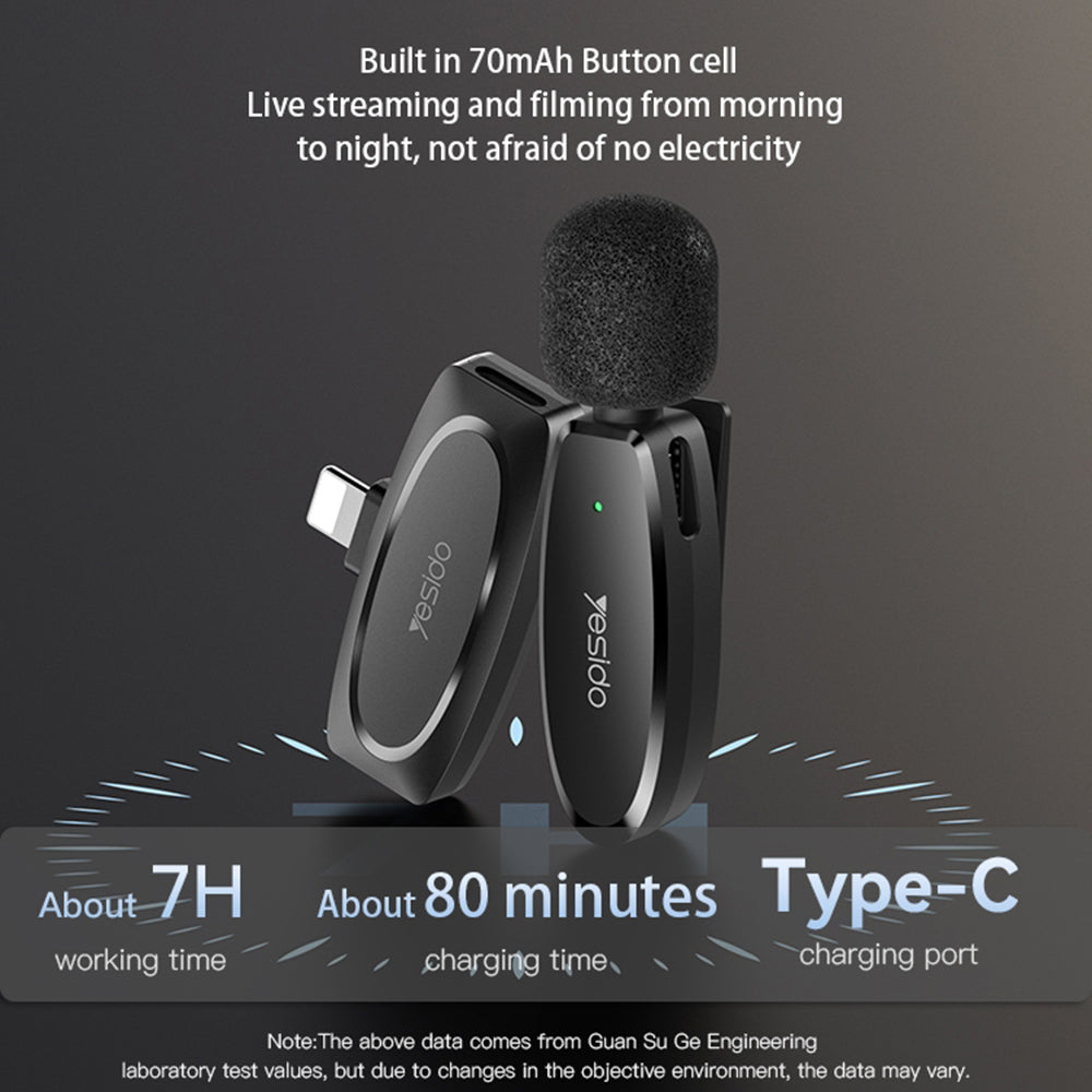 Lavaliera Yesido KR15, USB-C / Lightning, Σετ 2 τεμάχια, Μαύρη