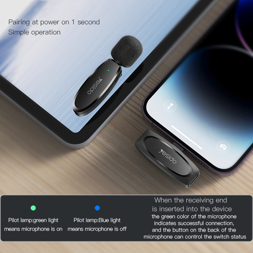Lavaliera Yesido KR15, USB-C / Lightning, Σετ 2 τεμάχια, Μαύρη