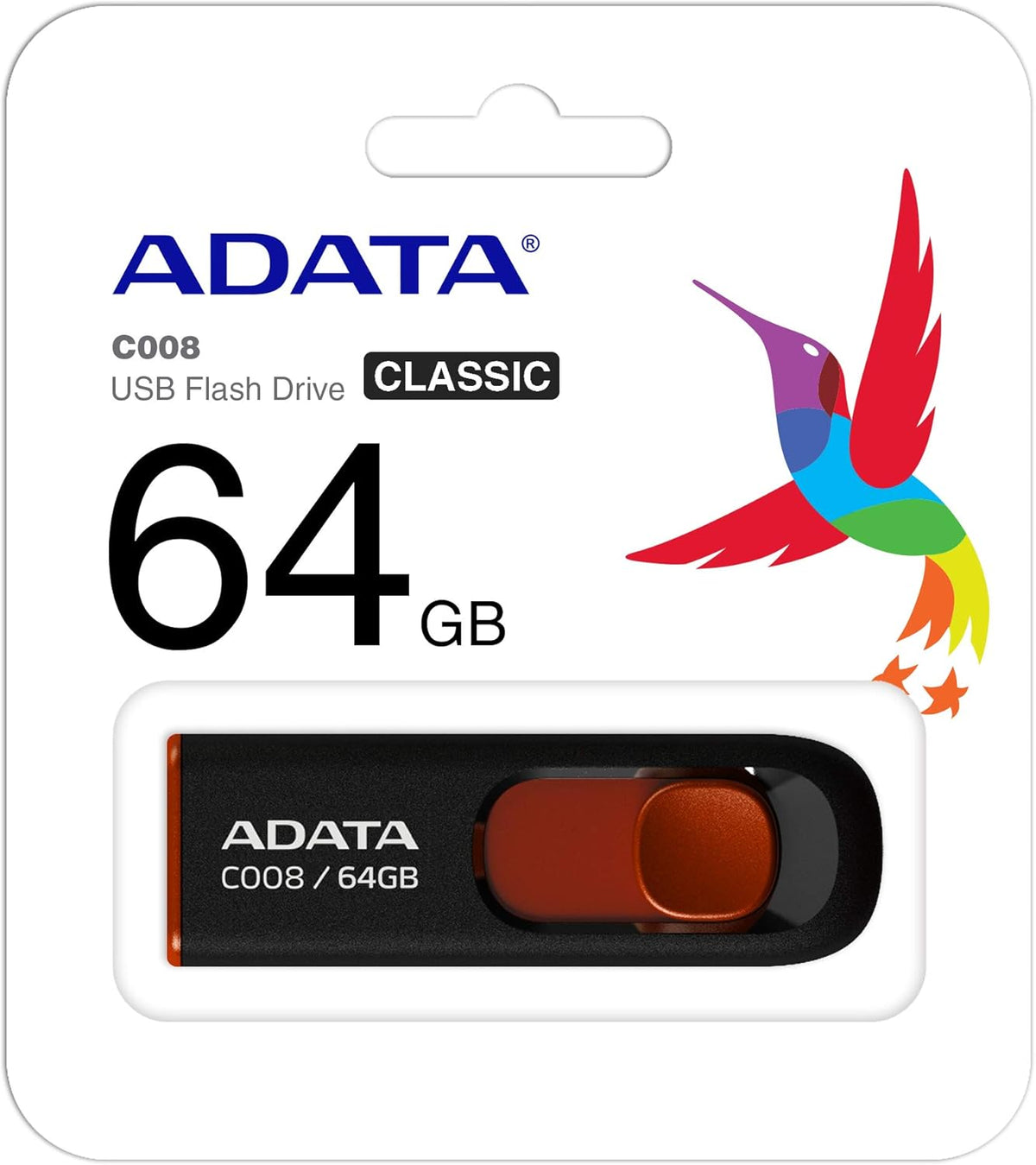 Εξωτερική Μνήμη USB-A Adata C008, 64Gb AC008-64G-RKD