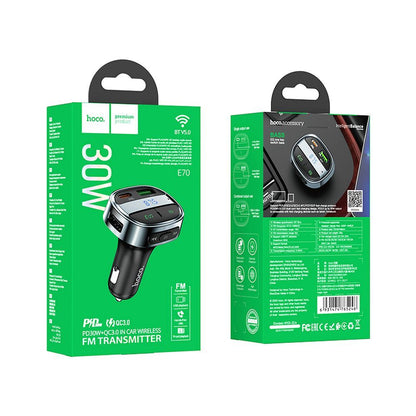 FM Bluetooth Modulator HOCO E70, 1 x USB-A - 1 x USB-C - 1 x microSD