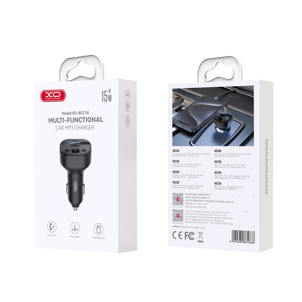 Modulator FM Bluetooth XO Design BCC18, 1 x USB-A - 1 x USB-C