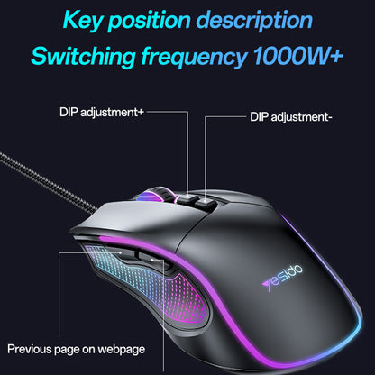 Mouse Gaming Wired USB Yesido KB20, RGB, 1000DPI - 7200DPI, Μαύρο