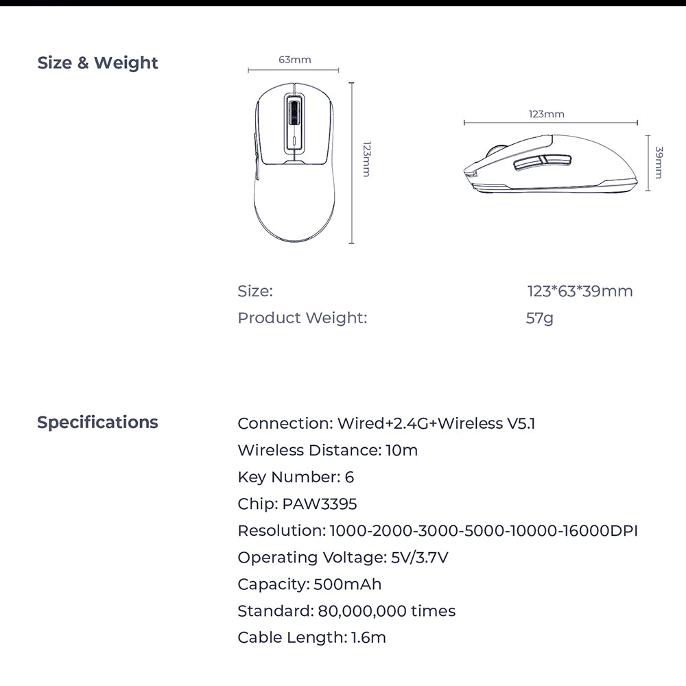 Ασύρματο Gaming Mouse HAVIT MS969WB, RGB, 1000DPI - 16000DPI, BT / Wi-Fi / Ενσύρματο, Μαύρο