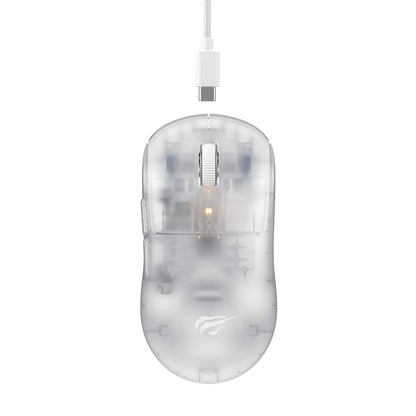 Mouse Gaming Wireless HAVIT MS970WB Pro, 800DPI - 12000DPI, BT / Wi-Fi / Ενσύρματο, Διαφανές Λευκό