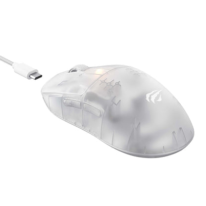Mouse Gaming Wireless HAVIT MS970WB Pro, 800DPI - 12000DPI, BT / Wi-Fi / Ενσύρματο, Διαφανές Λευκό