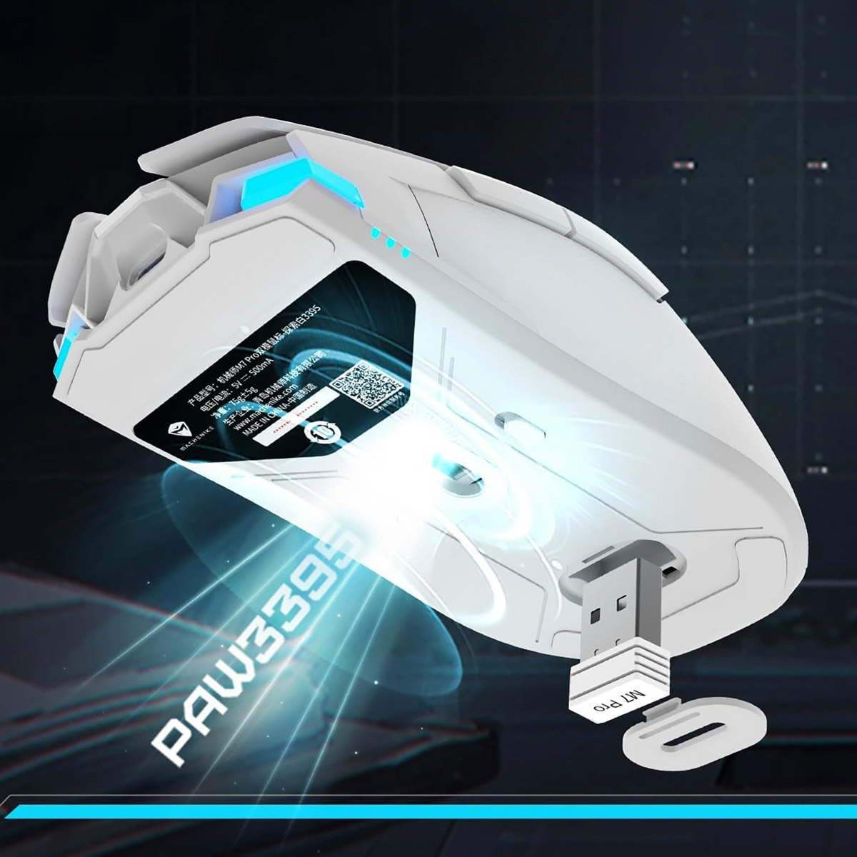 Ασύρματο Gaming Ποντίκι Machenike M7 Pro, 1000DPI - 26000DPI, RGB, Λευκό