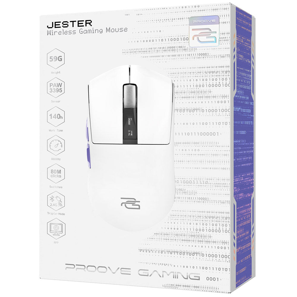 Mouse Gaming Wireless Proove Jester, 800DPI - 26000DPI, Οθόνη OLED, Λευκό WMJS00022002